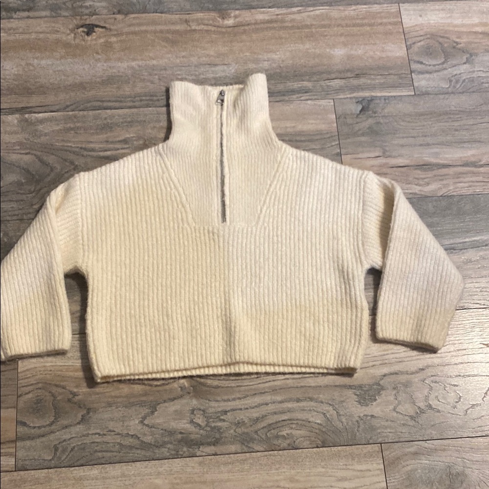 Zara Cream Cowl Neck Sweater with Ribbed Texture